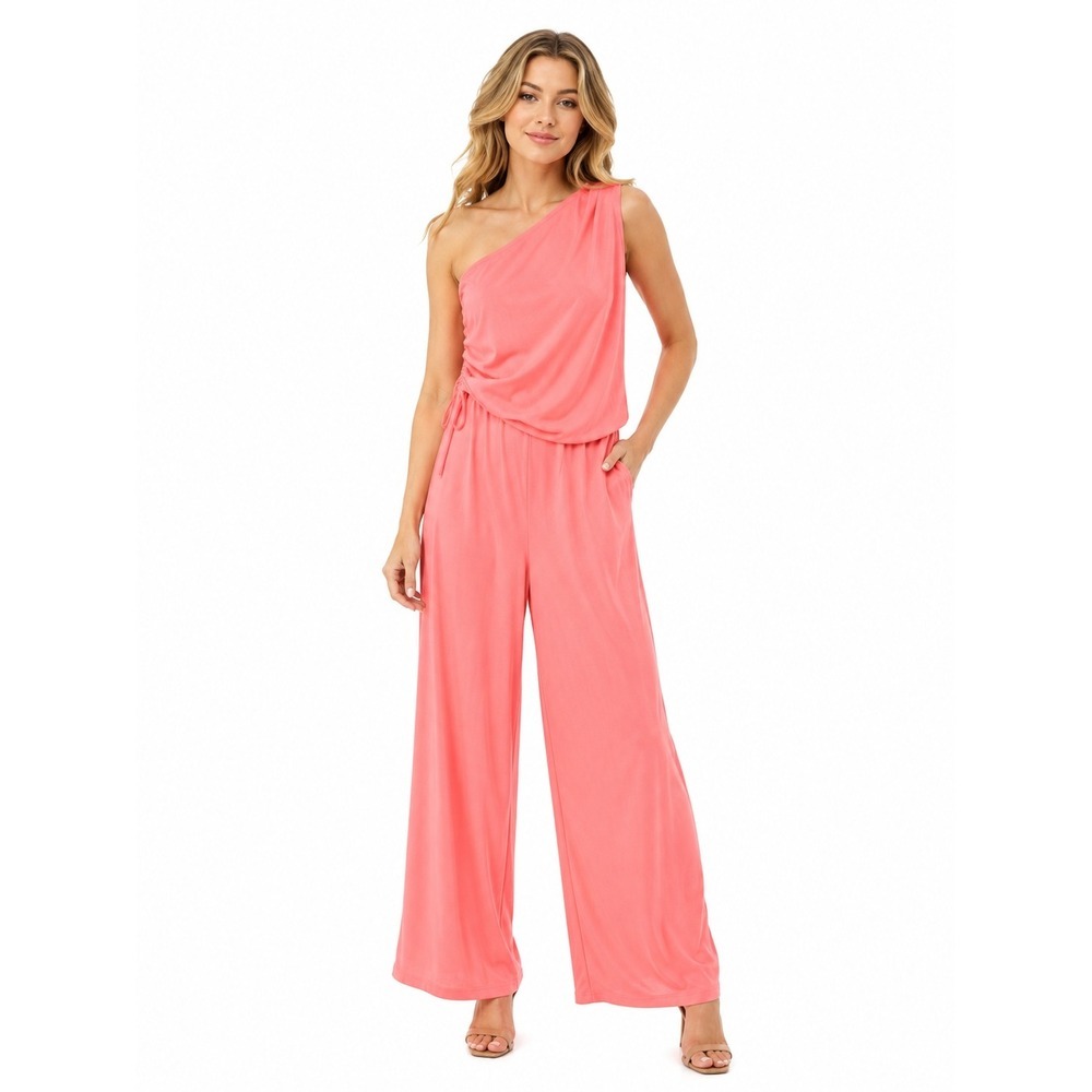 Love by Design One Shoulder Wide Leg Jumpsuit Coral Pink NWT Small